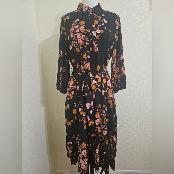 Nanette Lepore Dresses & Skirts - Nanette Lepore Black Dress with Pink and Orange Floral